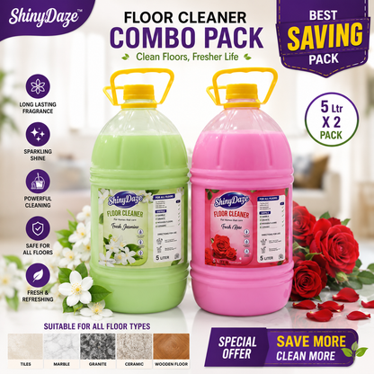 ShinyDaze™ Rose & Jasmine Fragrance Liquid Floor Cleaner Combo Pack 5 Litre x 2 | Long Lasting Freshness & Powerful Cleaning for Home, Office & Hotels